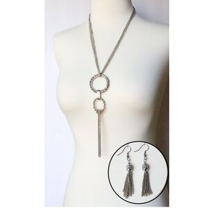 Matinee length necklace chain & hoops w/earrings